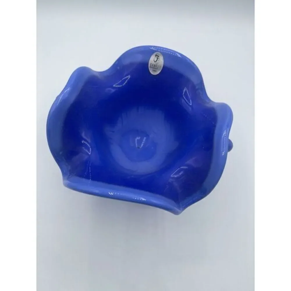 Fenton Periwinkle Blue‎ Dolphin Head Handled Compote Pedestal Bowl Vase